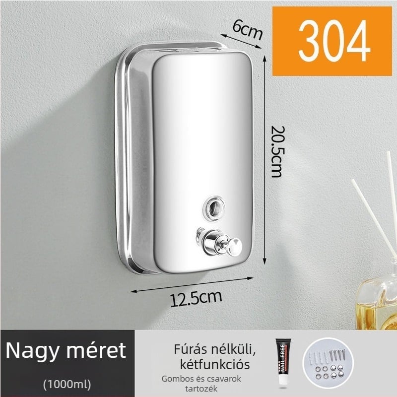 304 rozsdamentes acél szappanadagoló, falra szerelhető, kézi nyomásos működés, 200 g, Youtuo