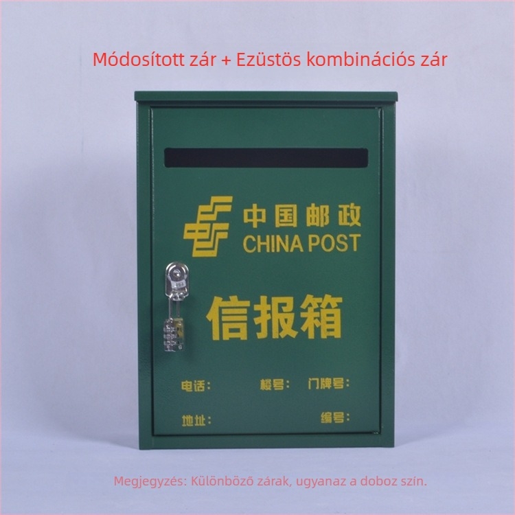 Vasból készült, függő postaláda kültéri használatra; esőálló dizájn; levelek, újságok, javaslatok és jelentések tárolására. Anyag: hideg-hengerelt acéllemez; Folyamat: szitanyomás; félautomata és részben manuális; Márka: Other; Licencelt magáncímke: dongxu