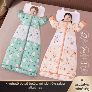 Gyerekek téli hálózsák levehető béléssel, négy évszakos használatra, vékony pamut tavasz-ősz