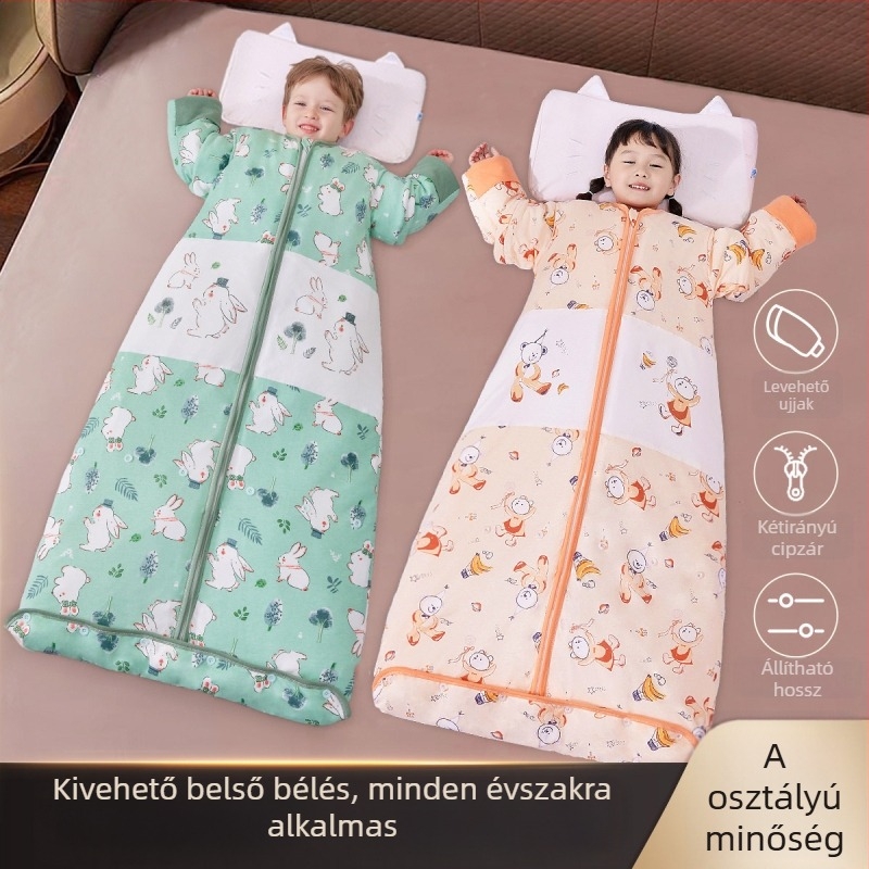 Gyerekek téli hálózsák levehető béléssel, négy évszakos használatra, vékony pamut tavasz-ősz
