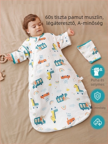 Vékony géz anyagú babahálózsák, boríték-stílusú, tavasz–őszre, újszülöttektől 3 éves korig, egész évben használható
