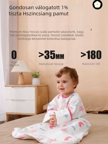 Vékony géz anyagú babahálózsák, boríték-stílusú, tavasz–őszre, újszülöttektől 3 éves korig, egész évben használható