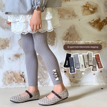 Lányoknak szóló háromnegyedes hosszúságú leggings pamut kötött anyagból, tavasz–ősz, magas derék, hercegnő stílus, 1–3 éveseknek (80–100 cm)