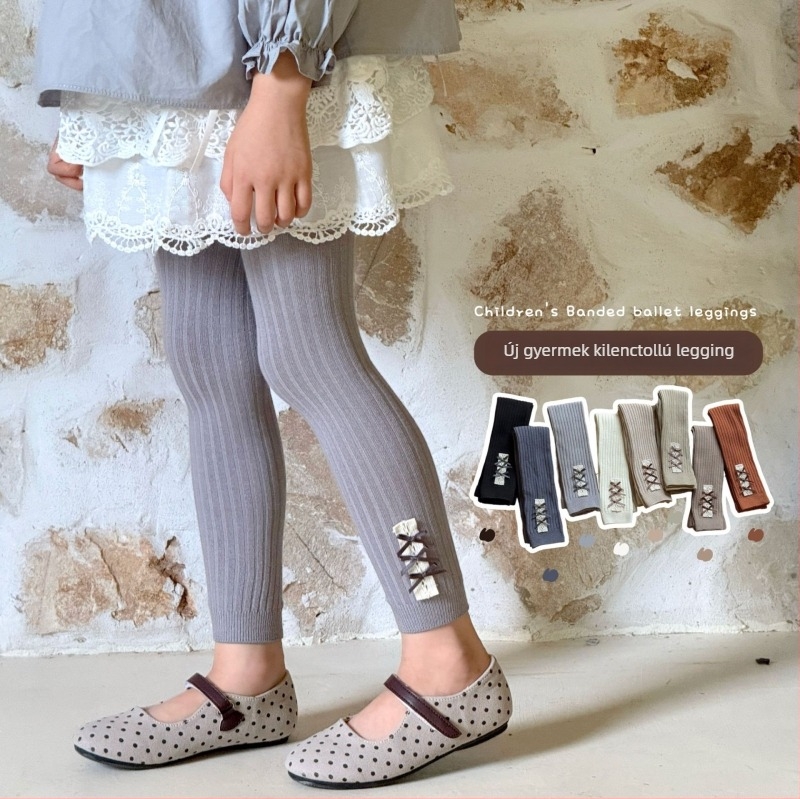 Lányoknak szóló háromnegyedes hosszúságú leggings pamut kötött anyagból, tavasz–ősz, magas derék, hercegnő stílus, 1–3 éveseknek (80–100 cm)