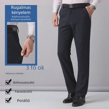 Férfi őszi-téli vastag gyapjú-nátron kevert nadrág, casual stílus, magas deréksz, övvel, fleece bélés, egyenes szabású