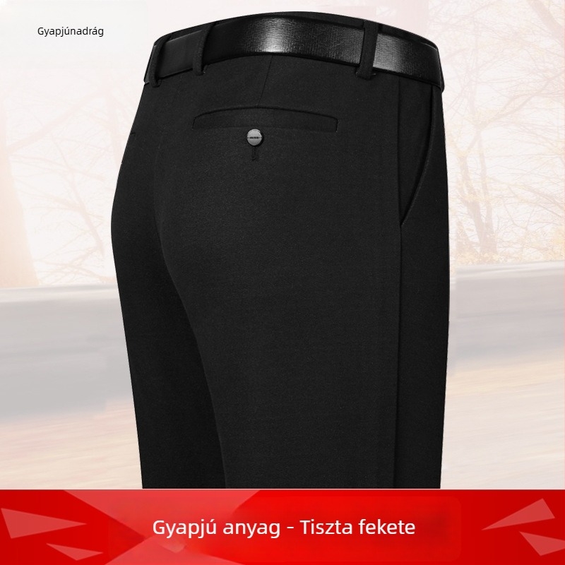 Férfi őszi-téli vastag gyapjú-nátron kevert nadrág, casual stílus, magas deréksz, övvel, fleece bélés, egyenes szabású