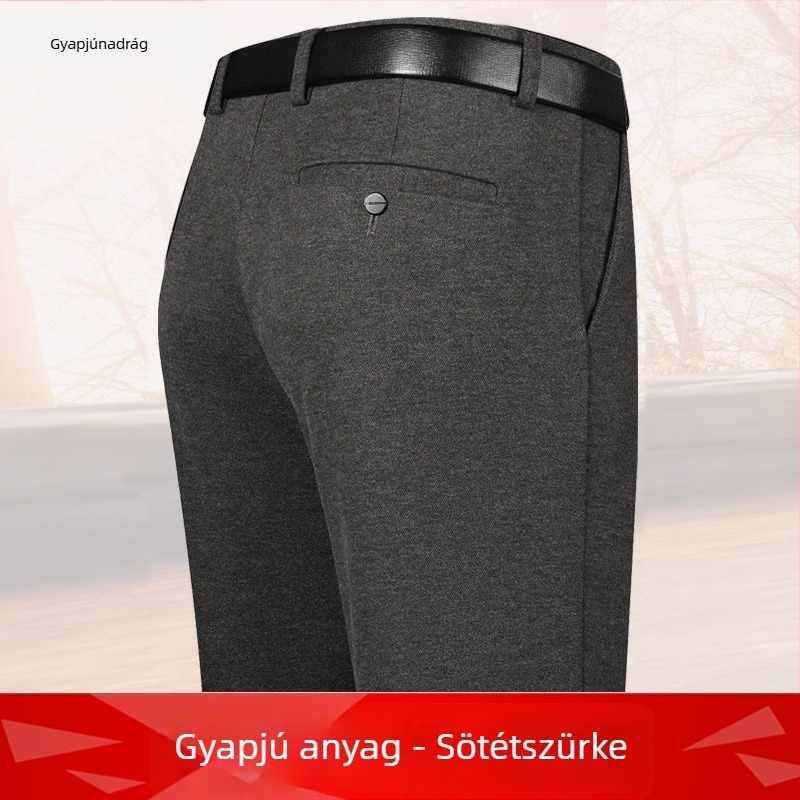 Férfi őszi-téli vastag gyapjú-nátron kevert nadrág, casual stílus, magas deréksz, övvel, fleece bélés, egyenes szabású