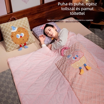 2-in-1 plüss párna és takaró autó- és irodahasználatra, karikatúra mintával, PP gyapot töltet