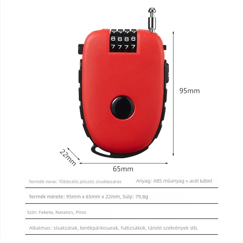 Sisakzár behúzható acélkábellel – ABS test, 1 mm rúd átmérő, Cow lock modell, géptípus, modern egyszerű stílus