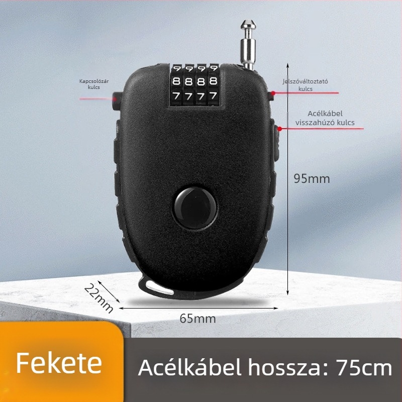 Sisakzár behúzható acélkábellel – ABS test, 1 mm rúd átmérő, Cow lock modell, géptípus, modern egyszerű stílus