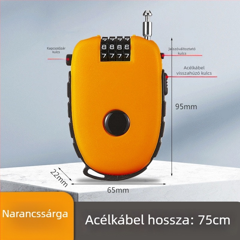 Sisakzár behúzható acélkábellel – ABS test, 1 mm rúd átmérő, Cow lock modell, géptípus, modern egyszerű stílus
