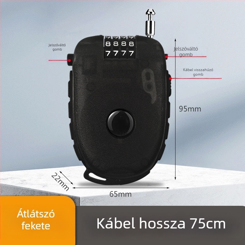 Sisakzár behúzható acélkábellel – ABS test, 1 mm rúd átmérő, Cow lock modell, géptípus, modern egyszerű stílus
