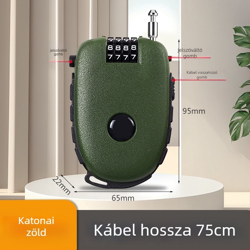 Sisakzár behúzható acélkábellel – ABS test, 1 mm rúd átmérő, Cow lock modell, géptípus, modern egyszerű stílus