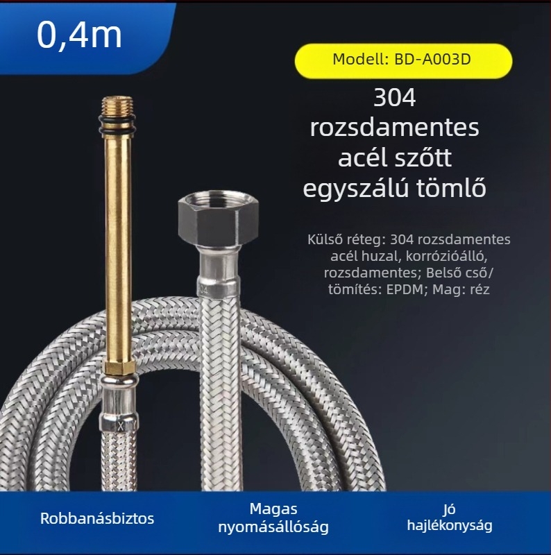 Bedi 304 rozsdamentes acél egyfejű kötegelt vízbevezető tömlő csaptelekhez, csavaros csatlakozás, 0-100°C