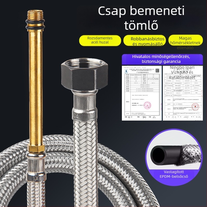 Bedi 304 rozsdamentes acél egyfejű kötegelt vízbevezető tömlő csaptelekhez, csavaros csatlakozás, 0-100°C