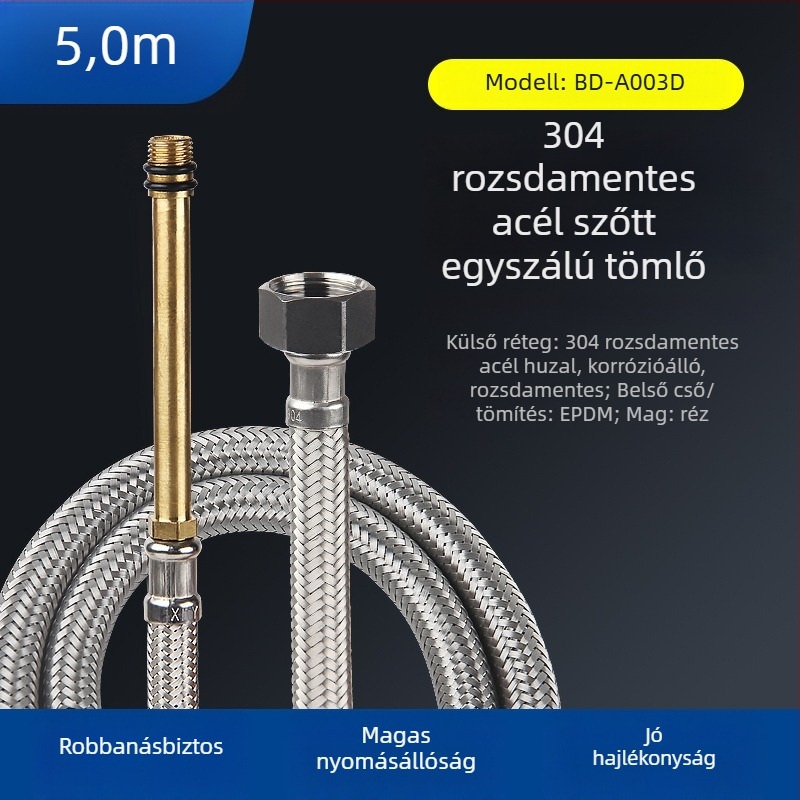 Bedi 304 rozsdamentes acél egyfejű kötegelt vízbevezető tömlő csaptelekhez, csavaros csatlakozás, 0-100°C