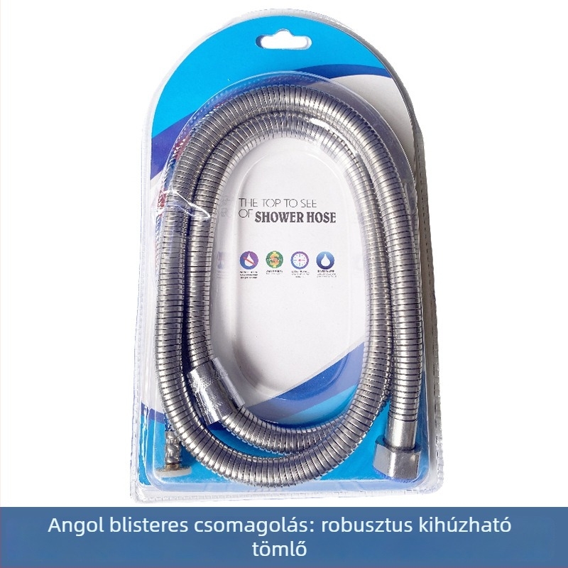 Rozsdamentes acél zuhanycső – megerősített, robusztus, hőálló, gyorskapcsoló, kézi szerelés (Nominális nyomás 1.6 MPa; Anyag: rozsdamentes acél; Csatlakozók: rozsdamentes acél)