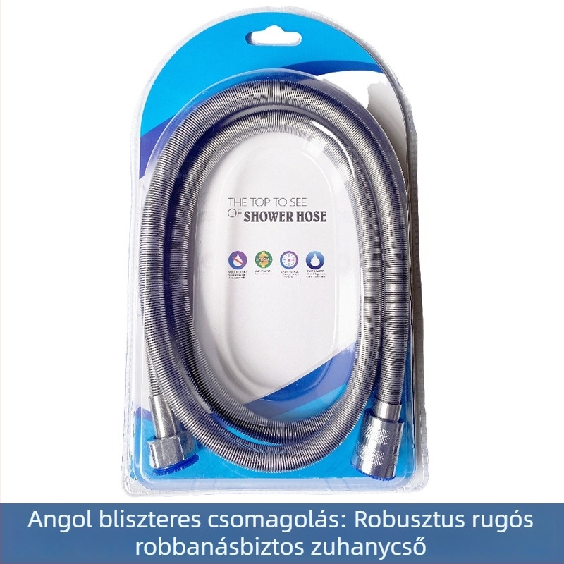 Rozsdamentes acél zuhanycső – megerősített, robusztus, hőálló, gyorskapcsoló, kézi szerelés (Nominális nyomás 1.6 MPa; Anyag: rozsdamentes acél; Csatlakozók: rozsdamentes acél)