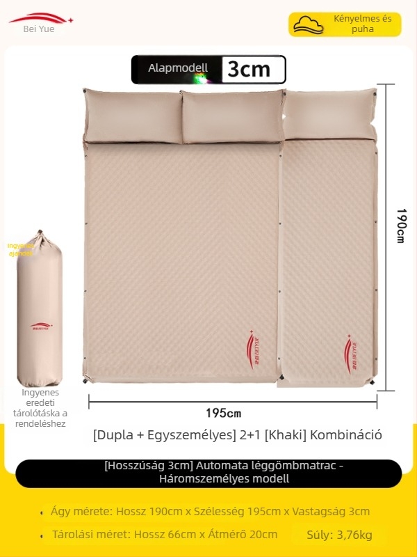 Automatikusan felfújható léggágy kültéri kempingezéshez – hordozható alvómatrac, padlóra alkalmas felülettel, kompozit szövetes