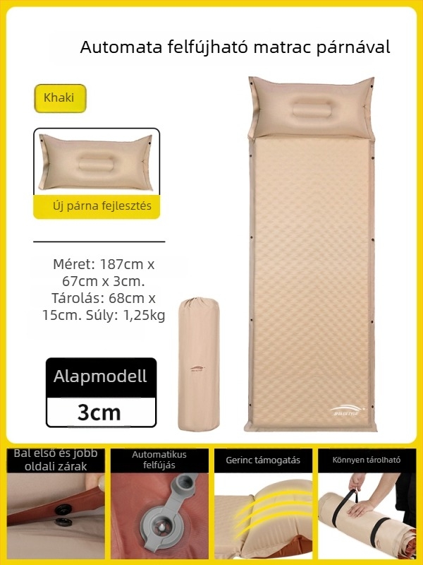 Automatikusan felfújható léggágy kültéri kempingezéshez – hordozható alvómatrac, padlóra alkalmas felülettel, kompozit szövetes