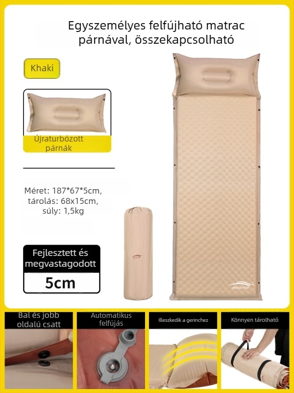 Automatikusan felfújható léggágy kültéri kempingezéshez – hordozható alvómatrac, padlóra alkalmas felülettel, kompozit szövetes