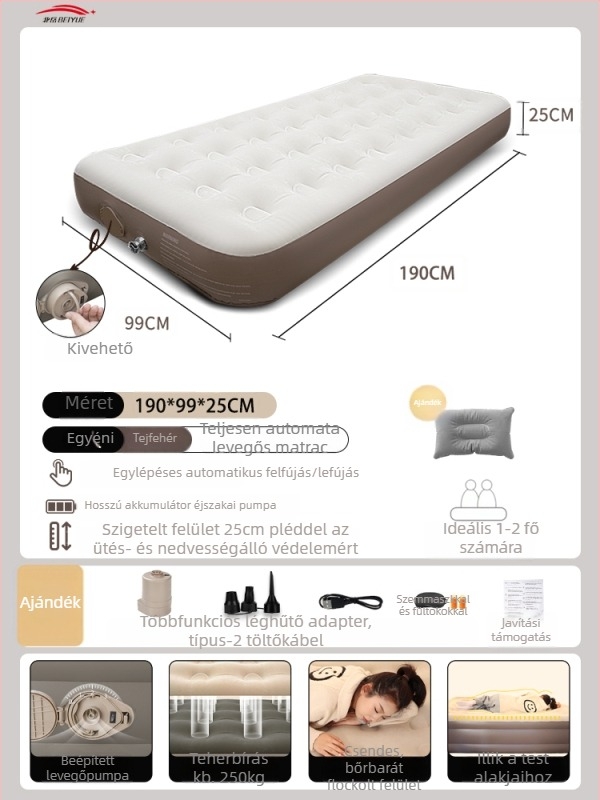 Automatikusan felfújható léggágy kültéri kempingezéshez – hordozható alvómatrac, padlóra alkalmas felülettel, kompozit szövetes