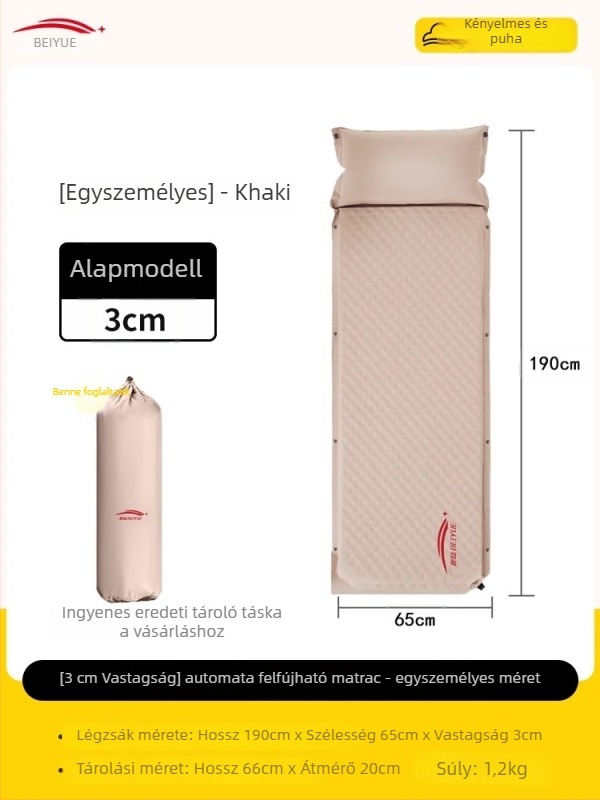Automatikusan felfújható léggágy kültéri kempingezéshez – hordozható alvómatrac, padlóra alkalmas felülettel, kompozit szövetes