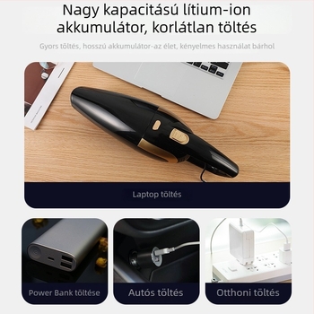 Hordozható, kettős célú porszívó otthonra és az autóba, vezeték nélküli, erős szívóerővel (12V, 120W, 18000 Pa, 20 perc működés, HEPA szűrő)