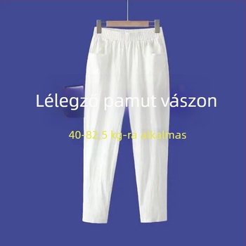 Női pamut–len nadrág, koreai stílusú laza szabás, 3/4 hosszú, rugalmas derék, hareem fazon, plusz méret