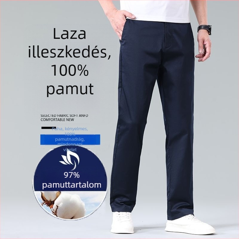 Férfi üzleti casual nadrág, egyenes szabású, alacsony derék, cipzár, vékony pamut (97% pamut)