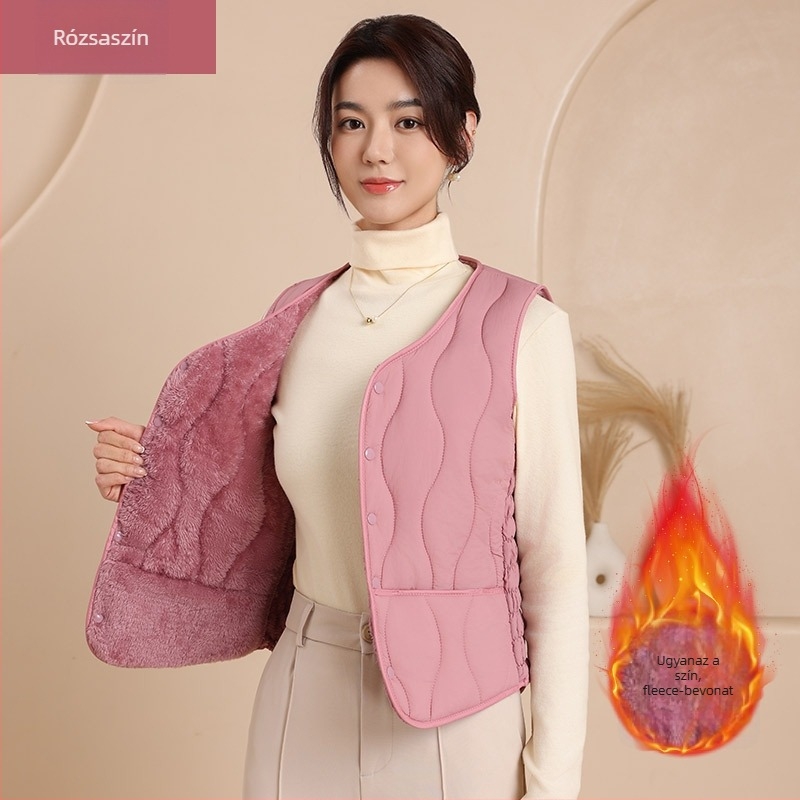 Női nylon mellény pamut töltettel, V-nyakú, karcsúsított szabás, rövid fazon