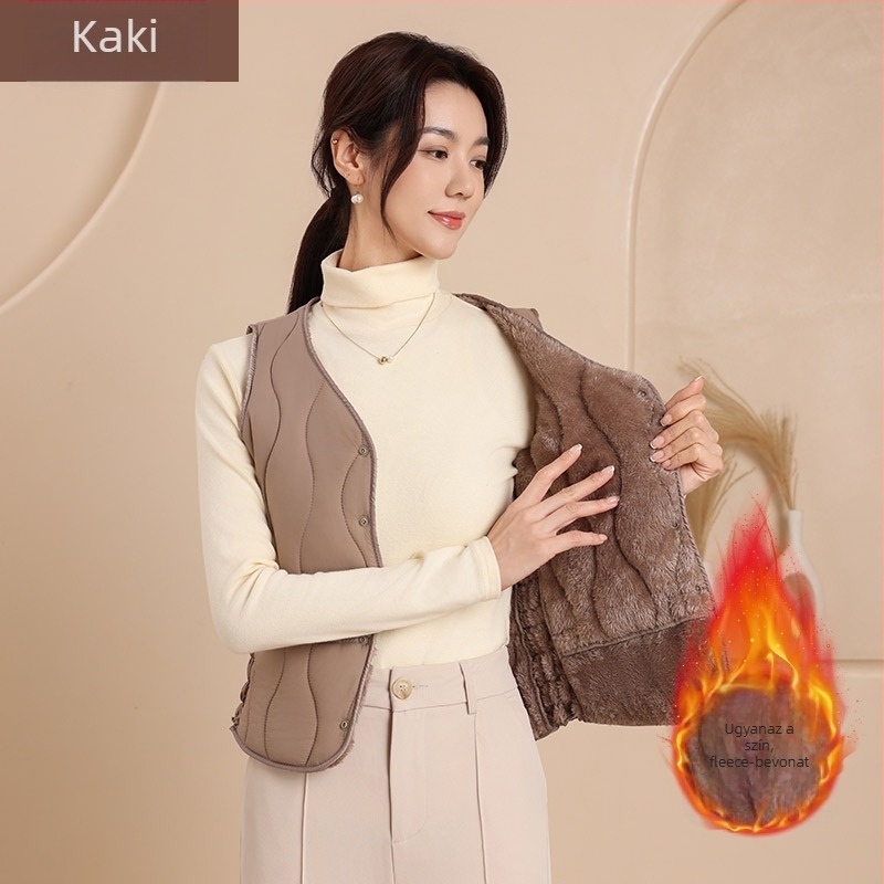 Női nylon mellény pamut töltettel, V-nyakú, karcsúsított szabás, rövid fazon