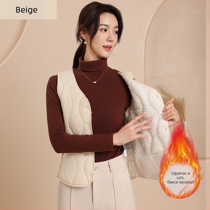 Női nylon mellény pamut töltettel, V-nyakú, karcsúsított szabás, rövid fazon