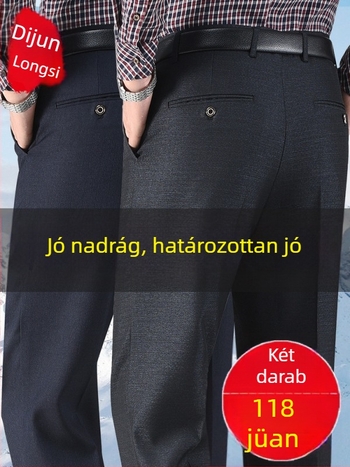 Téli casual nadrág középkorú férfiak számára, egyenes szárú, magas derék, fleece bélés