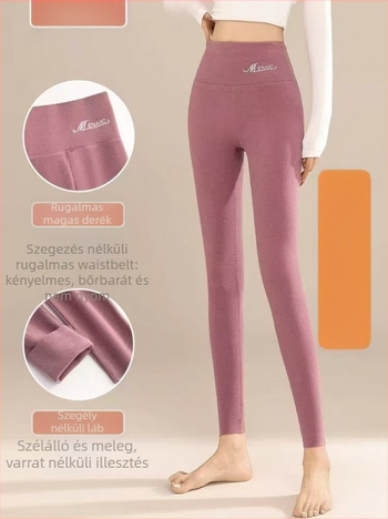 Női termos leggings, magas rugalmasság, varrat nélküli, karcsúsító fazon, bel- és kültéri viselésre ősz–télre, fleece béléssel, vastag, magas derekú