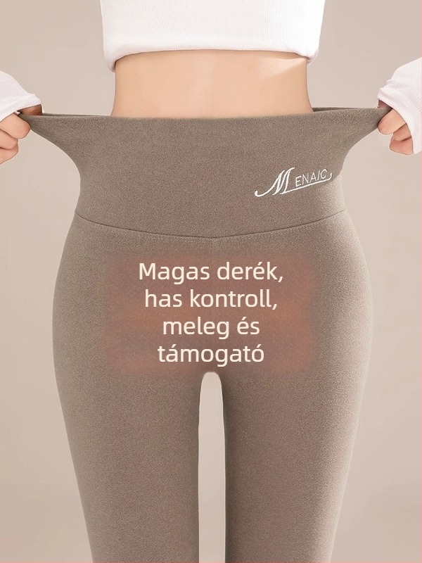 Női termos leggings, magas rugalmasság, varrat nélküli, karcsúsító fazon, bel- és kültéri viselésre ősz–télre, fleece béléssel, vastag, magas derekú