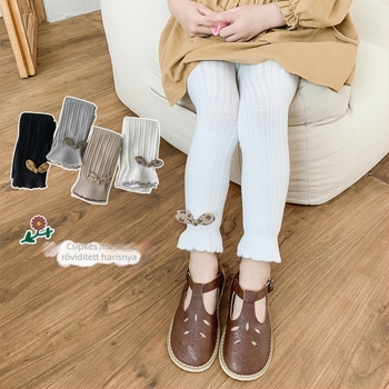 Lányoknak szóló pamut leggings, tavasz–ősz, magas derék, 3–5 éveseknek