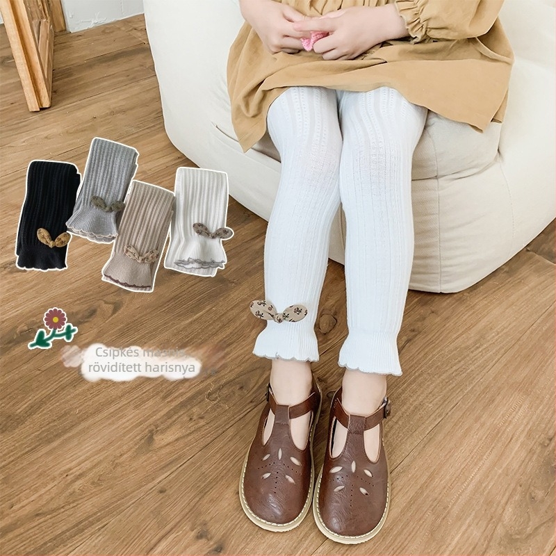 Lányoknak szóló pamut leggings, tavasz–ősz, magas derék, 3–5 éveseknek