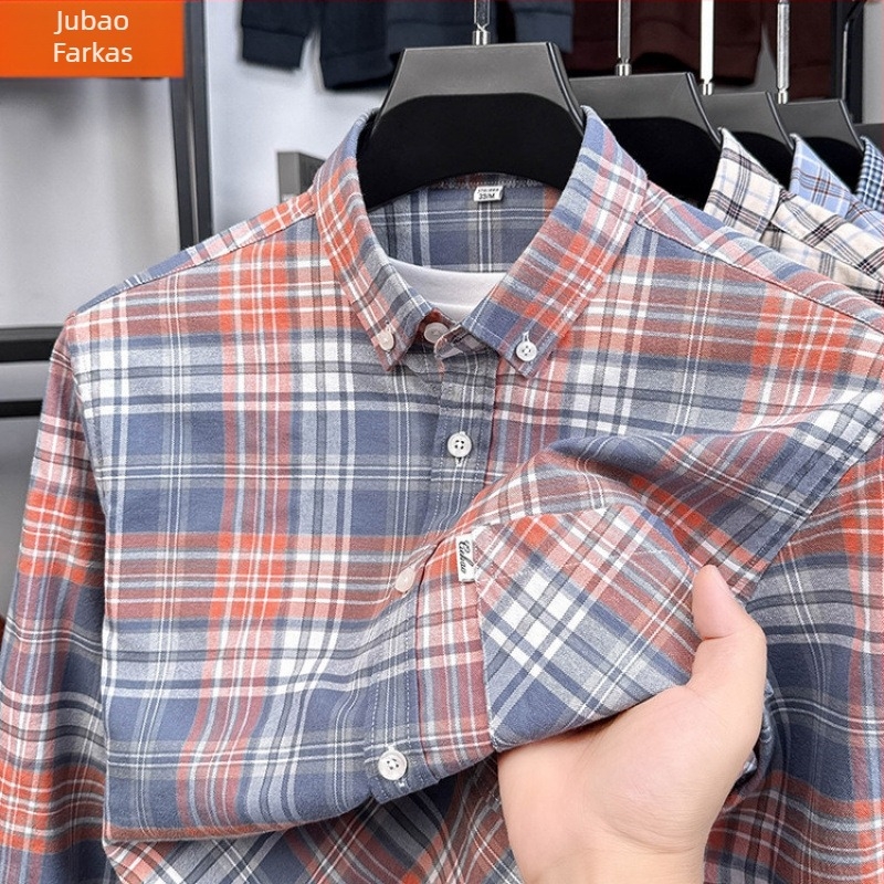 Férfi hosszú ujjú ing csomózott pamutból, 96%+ pamut, négyzetes gallér, koreai stílusú karcsú szabás