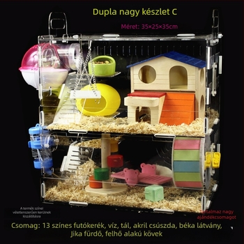 Akril hörcsög ketrec, kétszintes, átlátszó villa-kastély, kör alakú, beltéri, vízálló