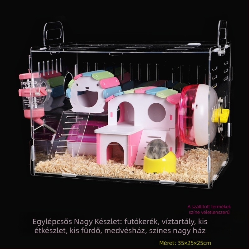 Akril hörcsög ketrec, kétszintes, átlátszó villa-kastély, kör alakú, beltéri, vízálló