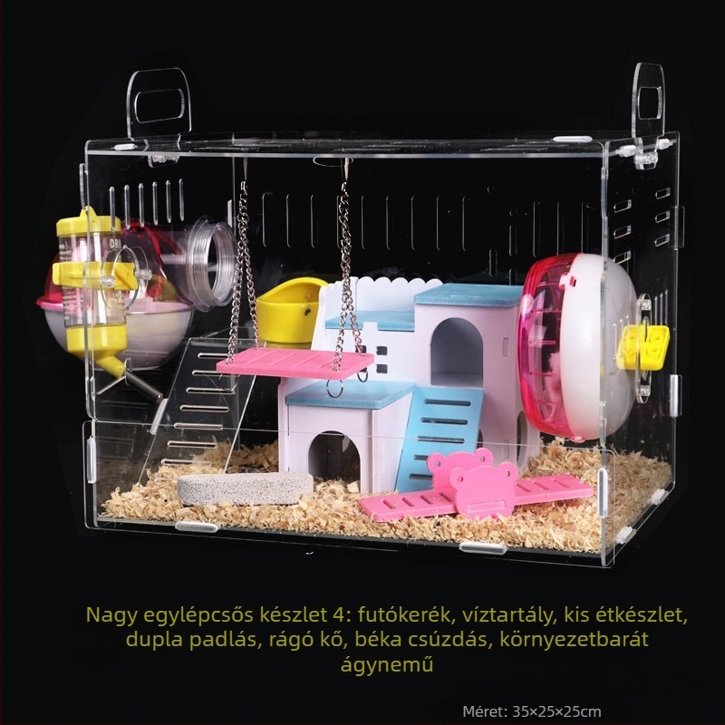 Akril hörcsög ketrec, kétszintes, átlátszó villa-kastély, kör alakú, beltéri, vízálló