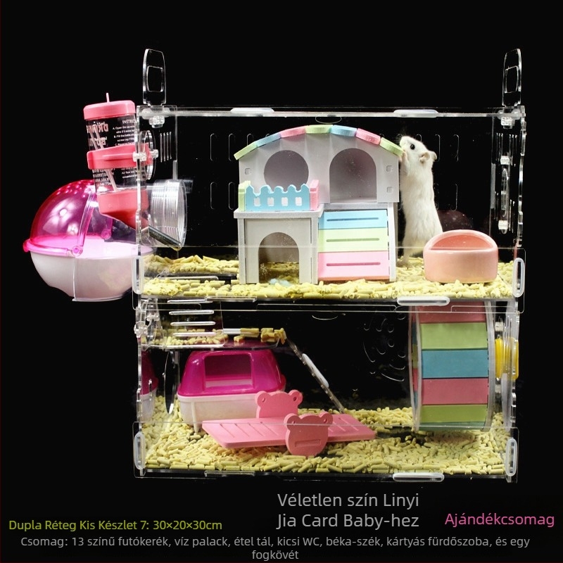 Akril hörcsög ketrec, kétszintes, átlátszó villa-kastély, kör alakú, beltéri, vízálló