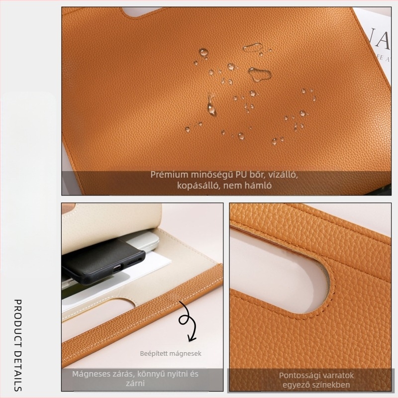 Yechun PU bőr irattáska mágneszáras, vízálló, nagy kapacitású, modell Paper Brick