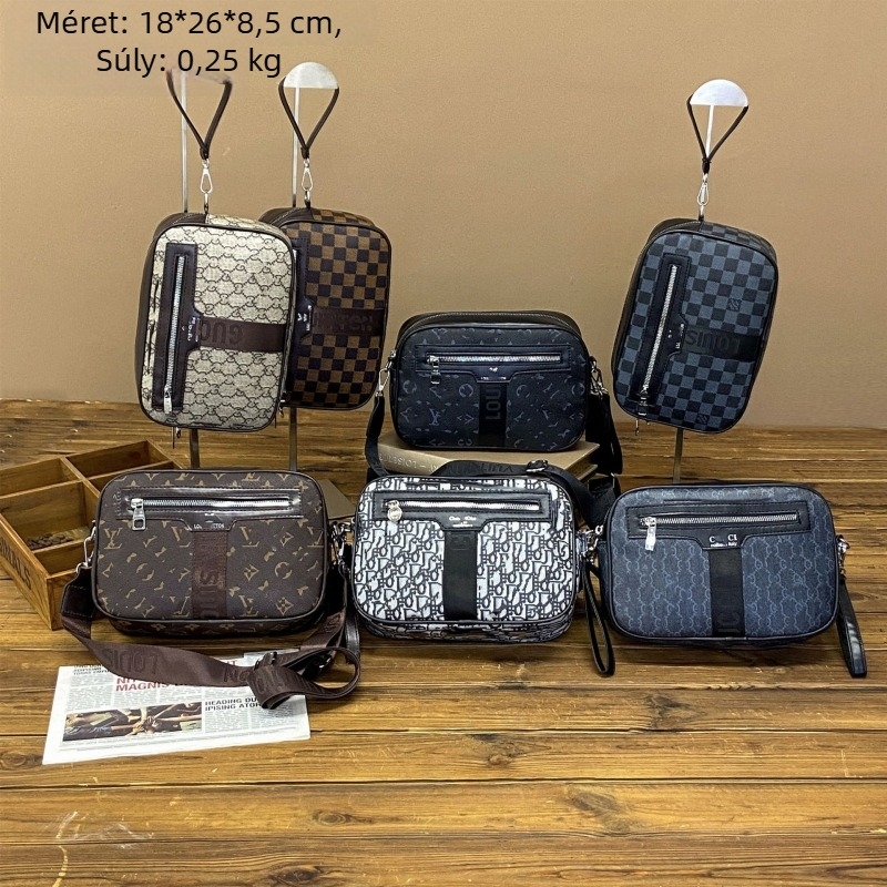 Férfi válltáska: retro stílus, PU anyag, poliszter bélés, betűs minta, vízálló, tavasz 2025