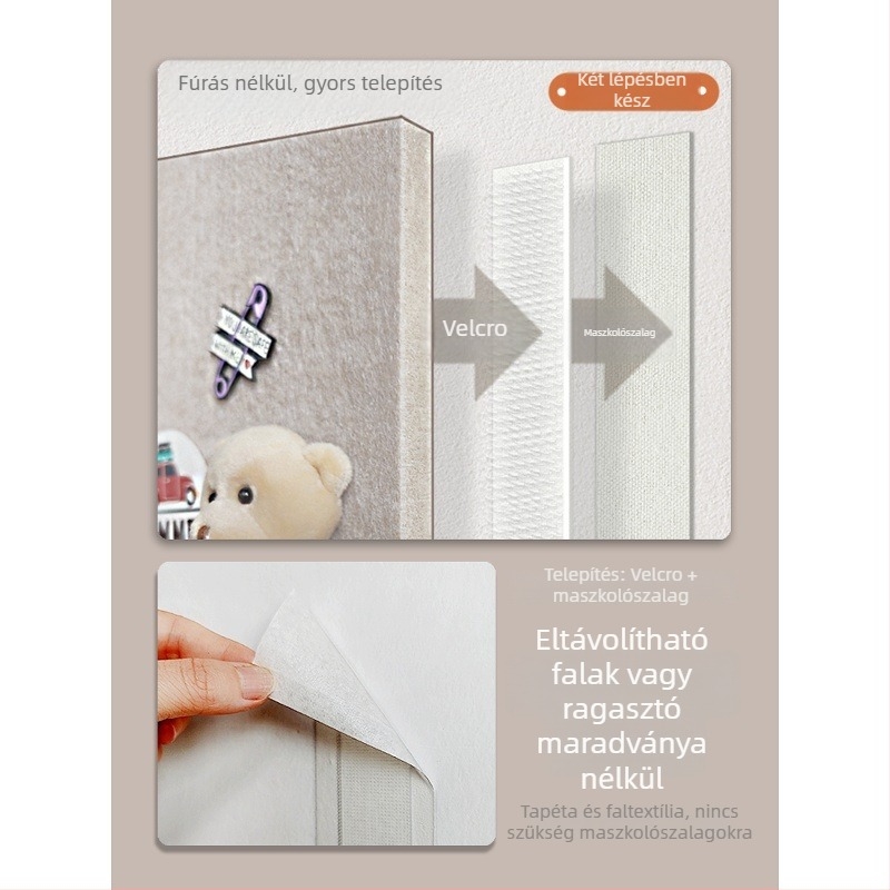 Filc falitábla akasztókkal és parafa táblával — 2 rész, geometriai mintázat, 3D dekoratív falikép