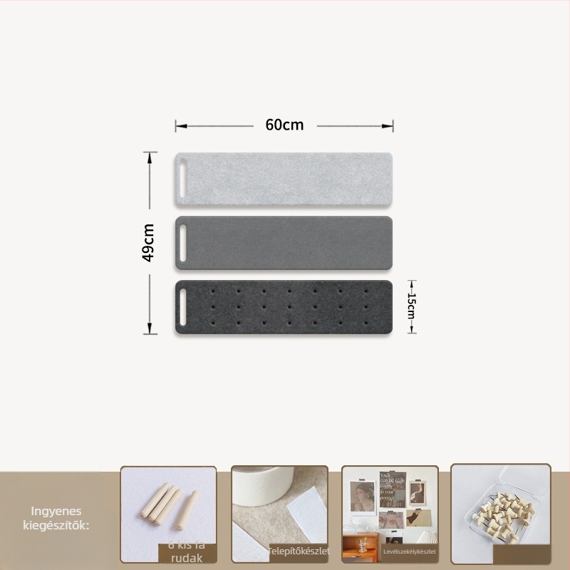 Filc falitábla akasztókkal és parafa táblával — 2 rész, geometriai mintázat, 3D dekoratív falikép