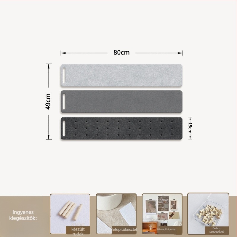 Filc falitábla akasztókkal és parafa táblával — 2 rész, geometriai mintázat, 3D dekoratív falikép