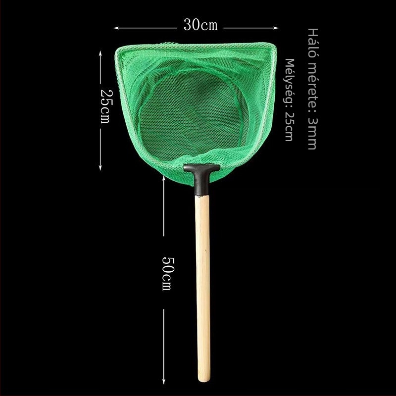 Vasból készült akváriumi háló tömörfa nyéllel