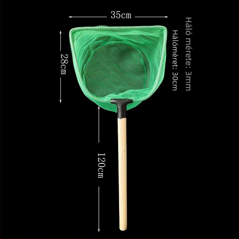 Vasból készült akváriumi háló tömörfa nyéllel